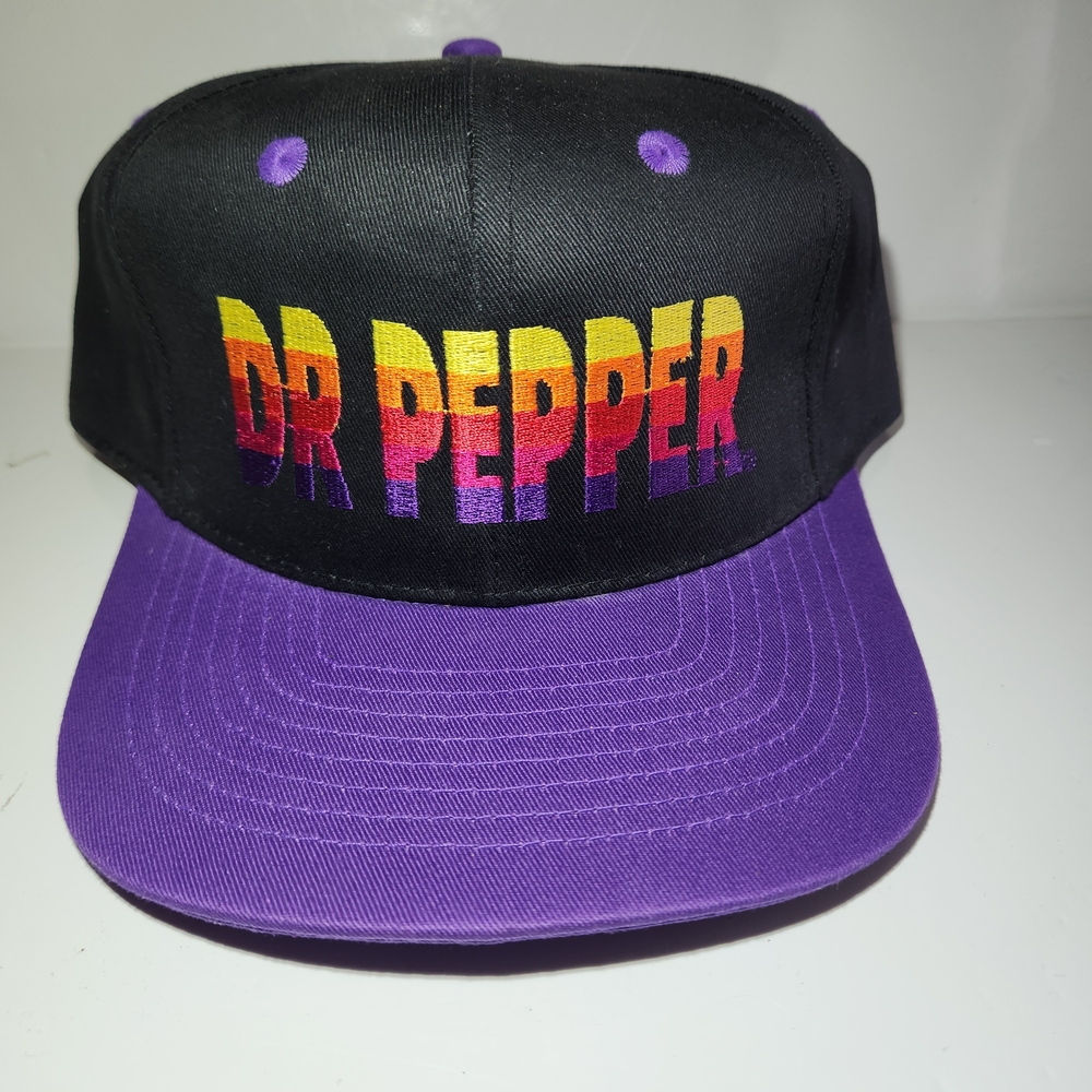 Dr Pepper colorful letters on black purple snapback hat